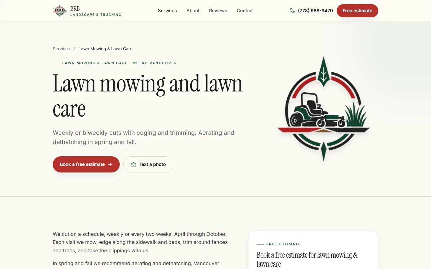 BRB Landscape & Trucking lawn mowing page